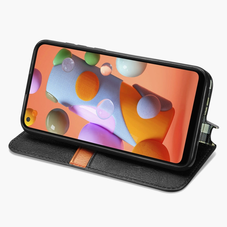 For Samsung Galaxy A11/M11 Cubic Grid Pressed Horizontal Flip Magnetic Leather Case with Holder & Card Slots & Wallet