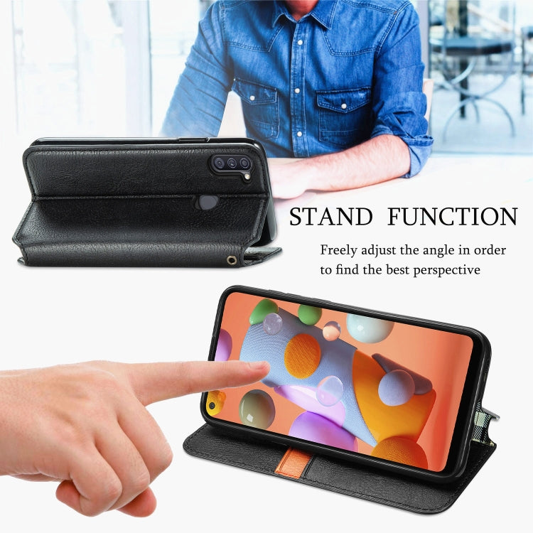 For Samsung Galaxy A11/M11 Cubic Grid Pressed Horizontal Flip Magnetic Leather Case with Holder & Card Slots & Wallet