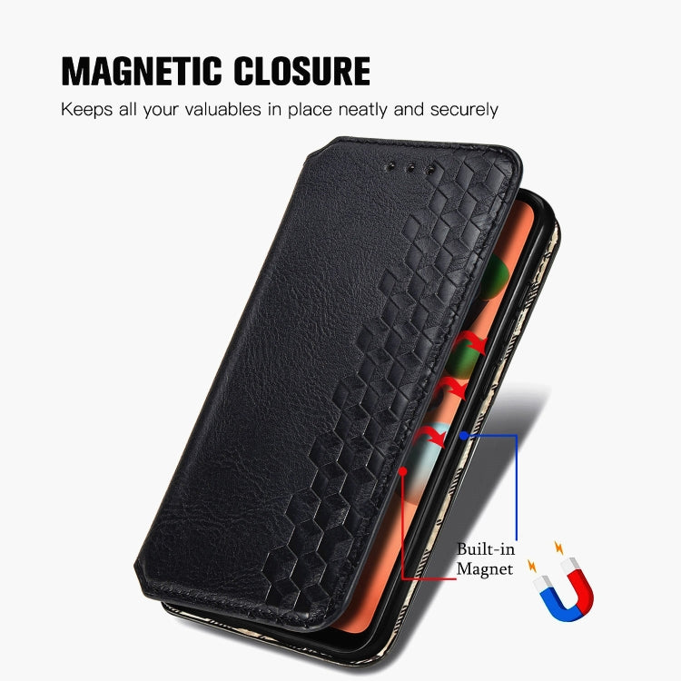 For Samsung Galaxy A11/M11 Cubic Grid Pressed Horizontal Flip Magnetic Leather Case with Holder & Card Slots & Wallet