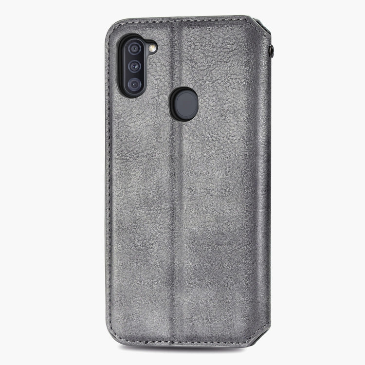 For Samsung Galaxy A11/M11 Cubic Grid Pressed Horizontal Flip Magnetic Leather Case with Holder & Card Slots & Wallet