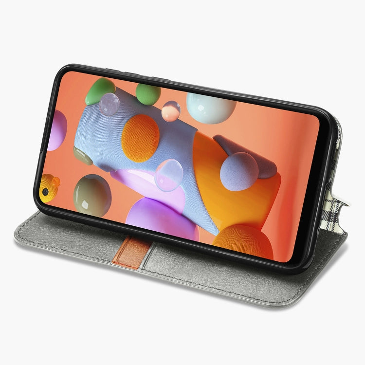 For Samsung Galaxy A11/M11 Cubic Grid Pressed Horizontal Flip Magnetic Leather Case with Holder & Card Slots & Wallet