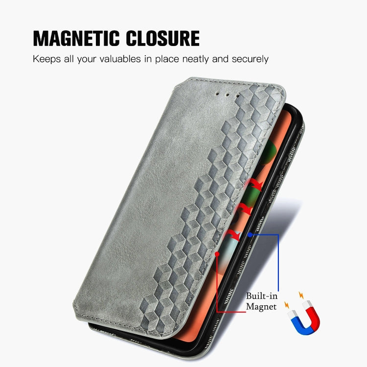 For Samsung Galaxy A11/M11 Cubic Grid Pressed Horizontal Flip Magnetic Leather Case with Holder & Card Slots & Wallet