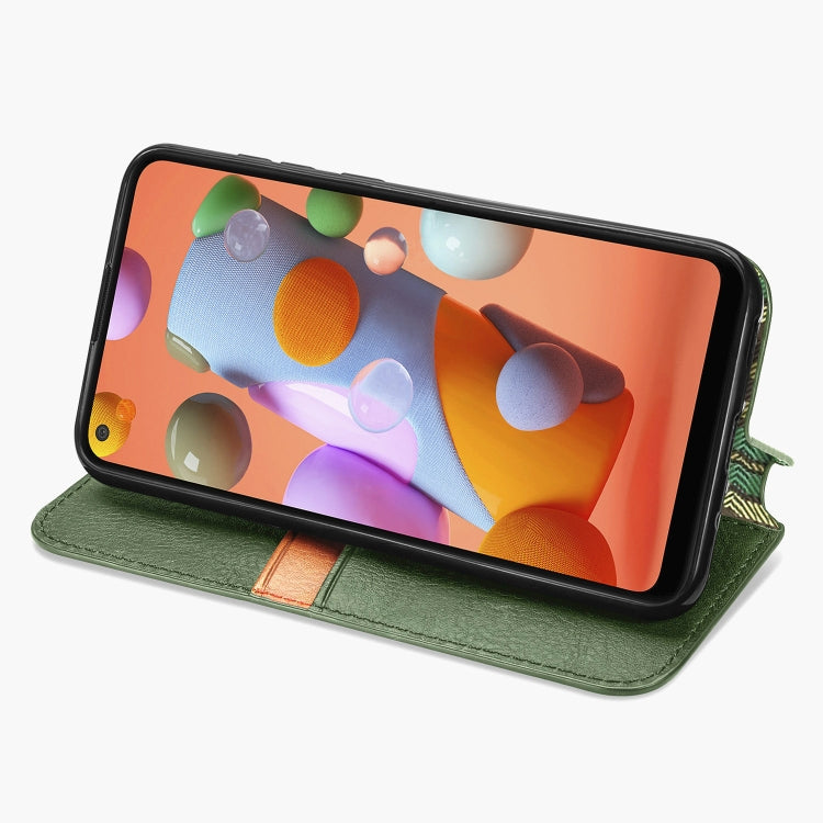 For Samsung Galaxy A11/M11 Cubic Grid Pressed Horizontal Flip Magnetic Leather Case with Holder & Card Slots & Wallet