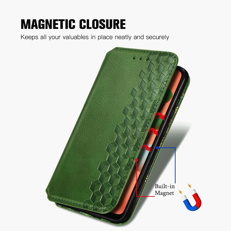 For Samsung Galaxy A11/M11 Cubic Grid Pressed Horizontal Flip Magnetic Leather Case with Holder & Card Slots & Wallet
