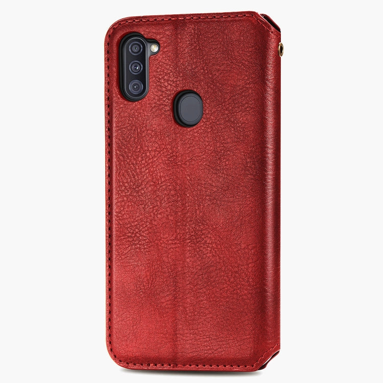 For Samsung Galaxy A11/M11 Cubic Grid Pressed Horizontal Flip Magnetic Leather Case with Holder & Card Slots & Wallet
