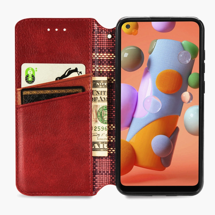 For Samsung Galaxy A11/M11 Cubic Grid Pressed Horizontal Flip Magnetic Leather Case with Holder & Card Slots & Wallet