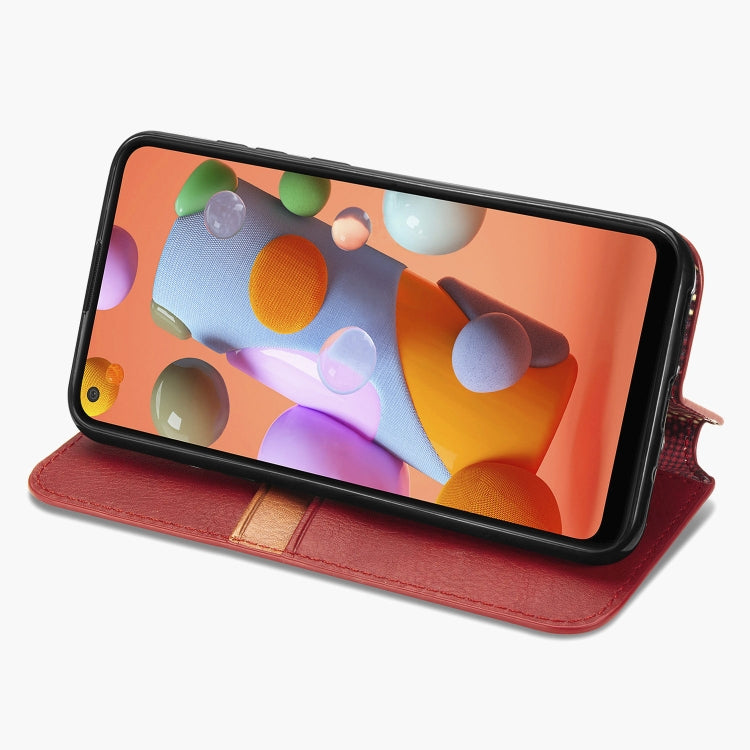 For Samsung Galaxy A11/M11 Cubic Grid Pressed Horizontal Flip Magnetic Leather Case with Holder & Card Slots & Wallet
