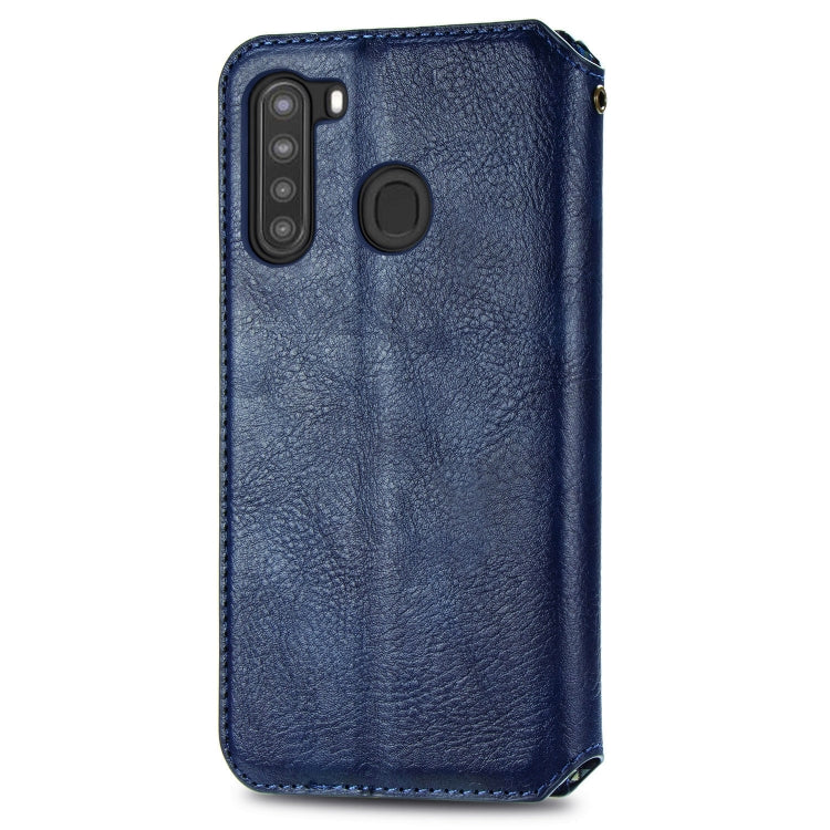For Samsung Galaxy A21 (US Version) Cubic Grid Pressed Horizontal Flip Magnetic Leather Case with Holder & Card Slots & Wallet