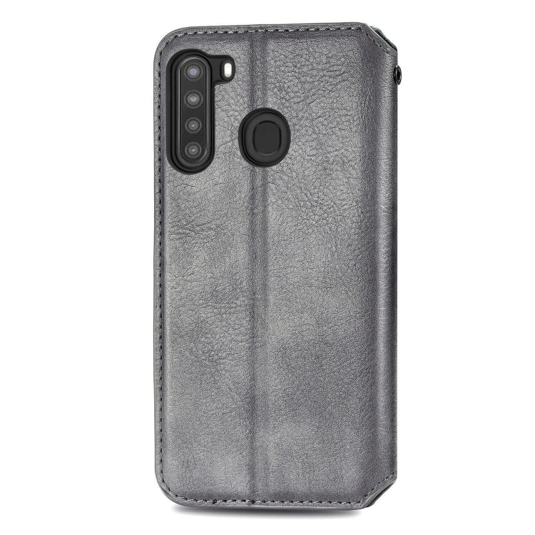 For Samsung Galaxy A21 (US Version) Cubic Grid Pressed Horizontal Flip Magnetic Leather Case with Holder & Card Slots & Wallet
