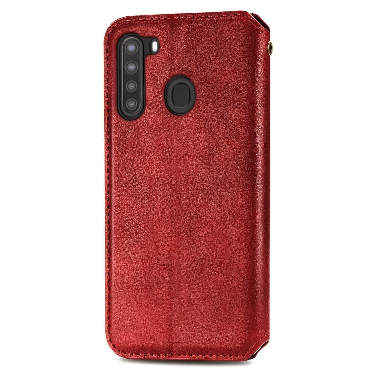 For Samsung Galaxy A21 (US Version) Cubic Grid Pressed Horizontal Flip Magnetic Leather Case with Holder & Card Slots & Wallet