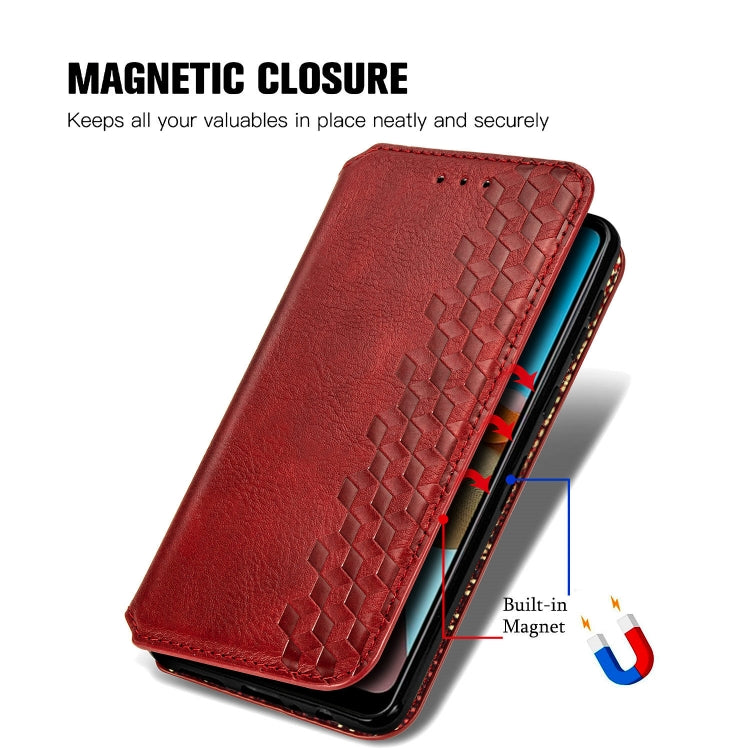 For Samsung Galaxy A21 (US Version) Cubic Grid Pressed Horizontal Flip Magnetic Leather Case with Holder & Card Slots & Wallet