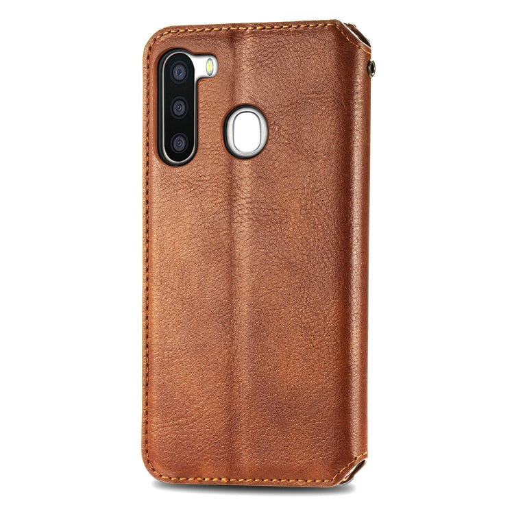 For Samsung Galaxy A21 (EU Version) Cubic Grid Pressed Horizontal Flip Magnetic Leather Case with Holder & Card Slots & Wallet