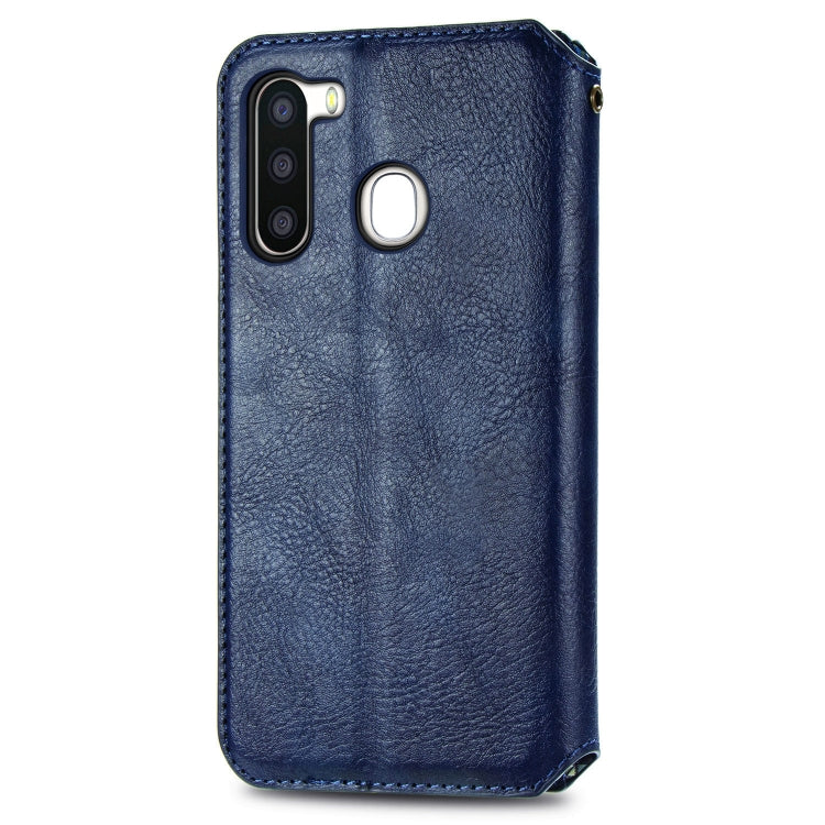 For Samsung Galaxy A21 (EU Version) Cubic Grid Pressed Horizontal Flip Magnetic Leather Case with Holder & Card Slots & Wallet