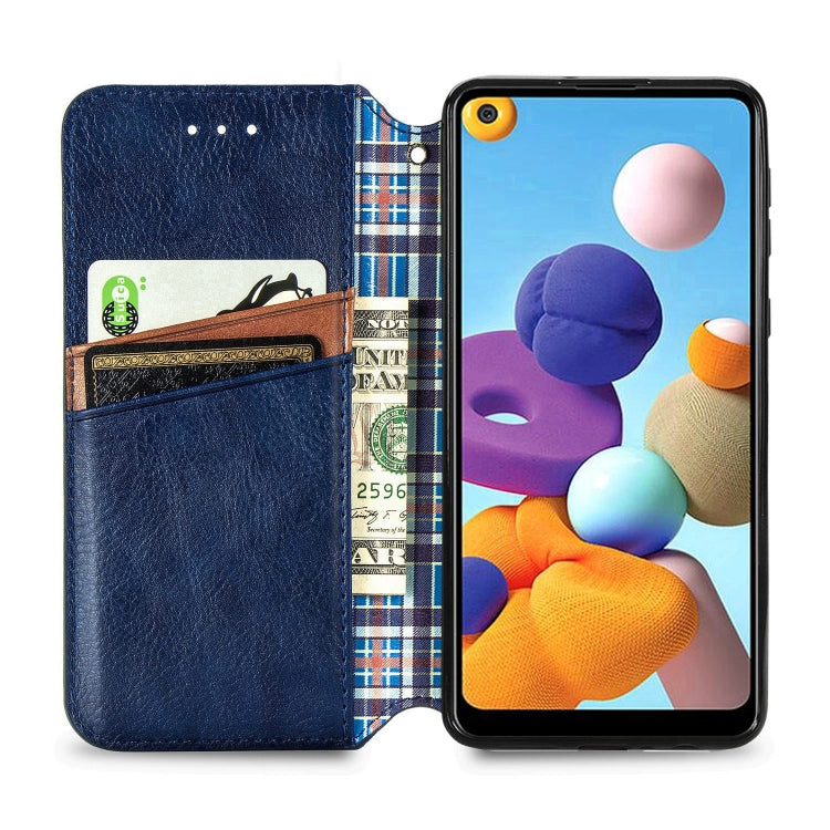 For Samsung Galaxy A21 (EU Version) Cubic Grid Pressed Horizontal Flip Magnetic Leather Case with Holder & Card Slots & Wallet
