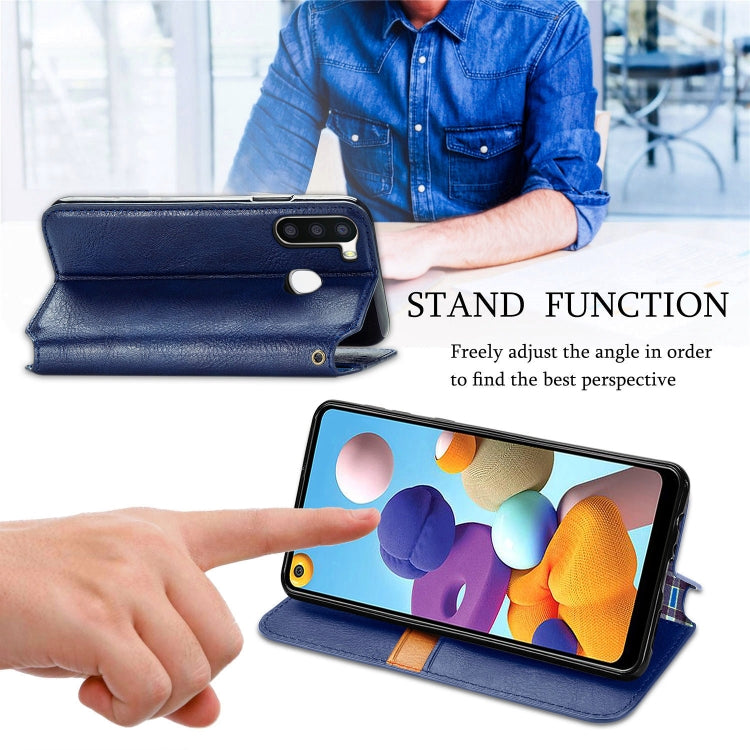 For Samsung Galaxy A21 (EU Version) Cubic Grid Pressed Horizontal Flip Magnetic Leather Case with Holder & Card Slots & Wallet