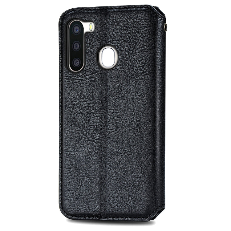 For Samsung Galaxy A21 (EU Version) Cubic Grid Pressed Horizontal Flip Magnetic Leather Case with Holder & Card Slots & Wallet