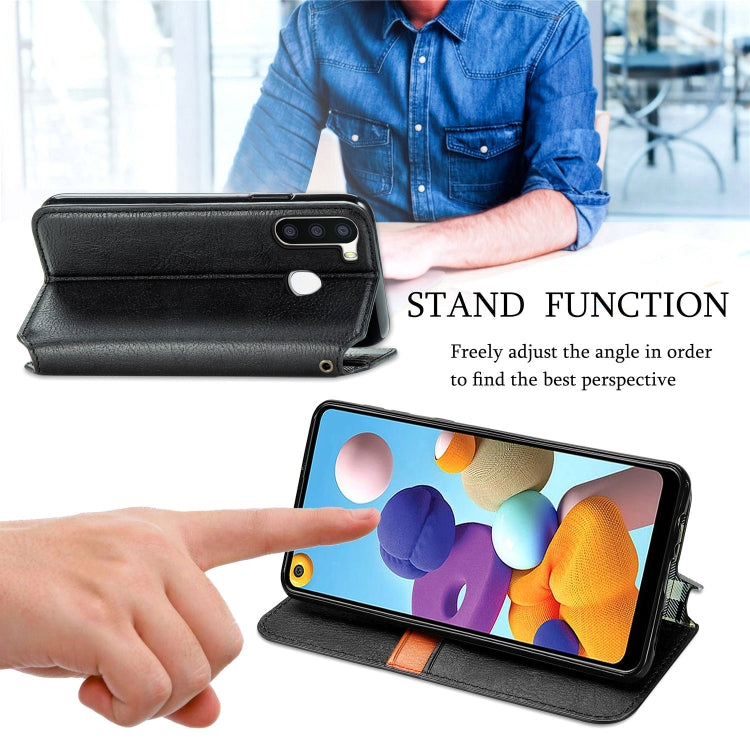 For Samsung Galaxy A21 (EU Version) Cubic Grid Pressed Horizontal Flip Magnetic Leather Case with Holder & Card Slots & Wallet