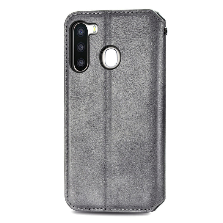 For Samsung Galaxy A21 (EU Version) Cubic Grid Pressed Horizontal Flip Magnetic Leather Case with Holder & Card Slots & Wallet