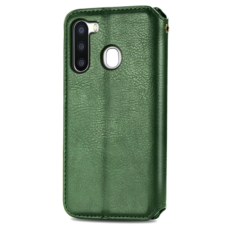 For Samsung Galaxy A21 (EU Version) Cubic Grid Pressed Horizontal Flip Magnetic Leather Case with Holder & Card Slots & Wallet