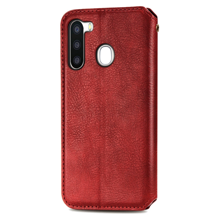 For Samsung Galaxy A21 (EU Version) Cubic Grid Pressed Horizontal Flip Magnetic Leather Case with Holder & Card Slots & Wallet