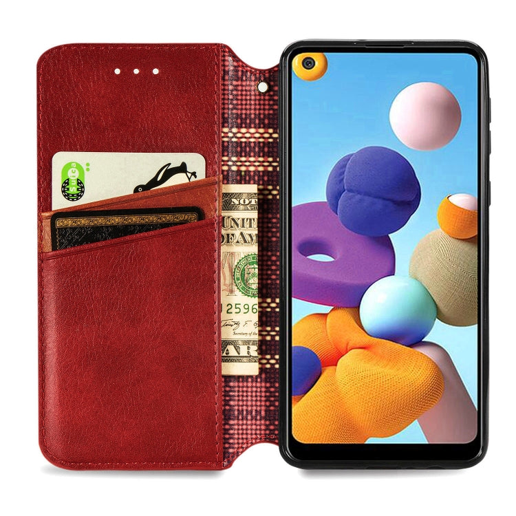 For Samsung Galaxy A21 (EU Version) Cubic Grid Pressed Horizontal Flip Magnetic Leather Case with Holder & Card Slots & Wallet