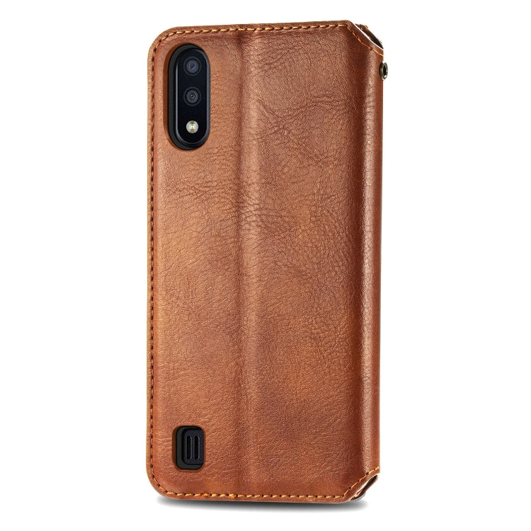 For Samsung Galaxy M01 Cubic Grid Pressed Horizontal Flip Magnetic Leather Case with Holder & Card Slots & Wallet
