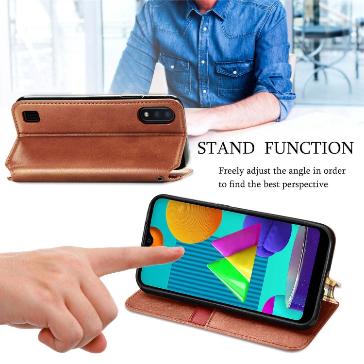 For Samsung Galaxy M01 Cubic Grid Pressed Horizontal Flip Magnetic Leather Case with Holder & Card Slots & Wallet