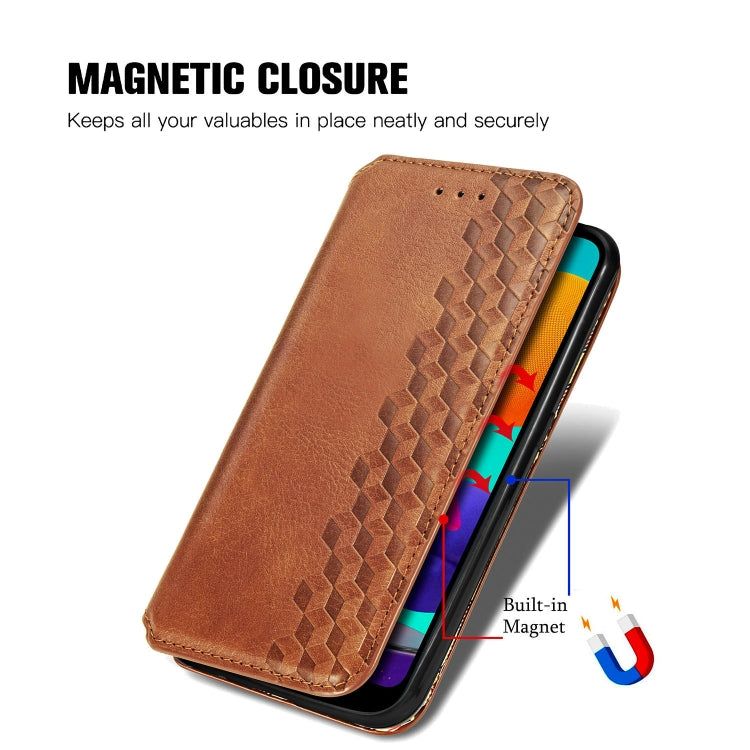 For Samsung Galaxy M01 Cubic Grid Pressed Horizontal Flip Magnetic Leather Case with Holder & Card Slots & Wallet