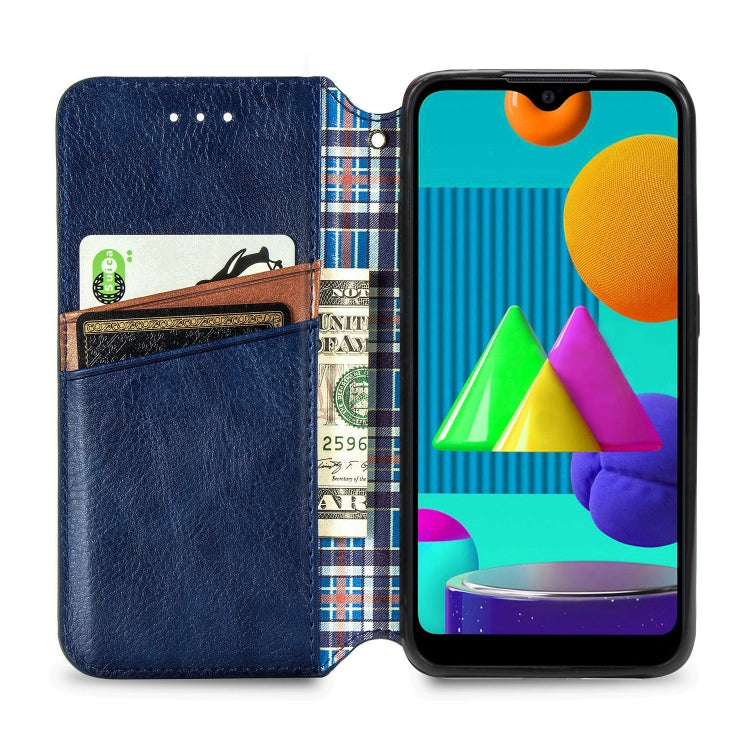 For Samsung Galaxy M01 Cubic Grid Pressed Horizontal Flip Magnetic Leather Case with Holder & Card Slots & Wallet