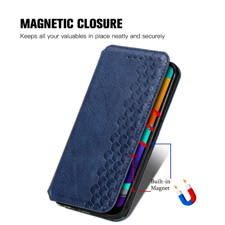For Samsung Galaxy M01 Cubic Grid Pressed Horizontal Flip Magnetic Leather Case with Holder & Card Slots & Wallet