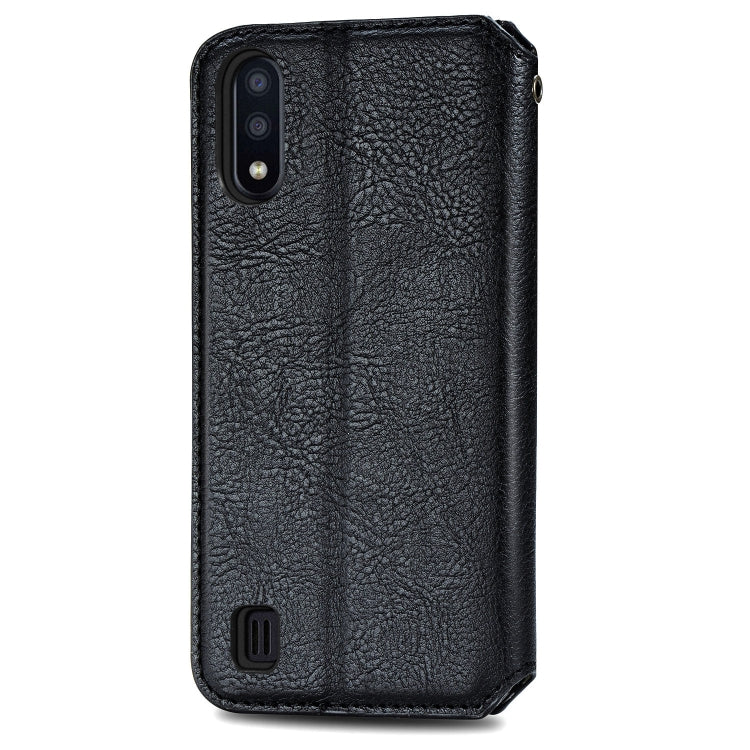 For Samsung Galaxy M01 Cubic Grid Pressed Horizontal Flip Magnetic Leather Case with Holder & Card Slots & Wallet