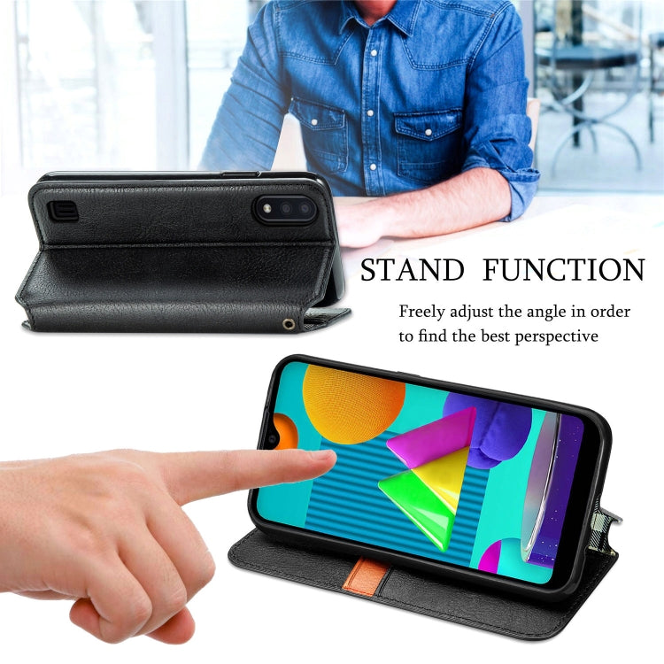 For Samsung Galaxy M01 Cubic Grid Pressed Horizontal Flip Magnetic Leather Case with Holder & Card Slots & Wallet