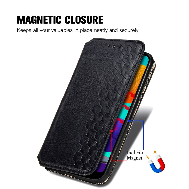 For Samsung Galaxy M01 Cubic Grid Pressed Horizontal Flip Magnetic Leather Case with Holder & Card Slots & Wallet