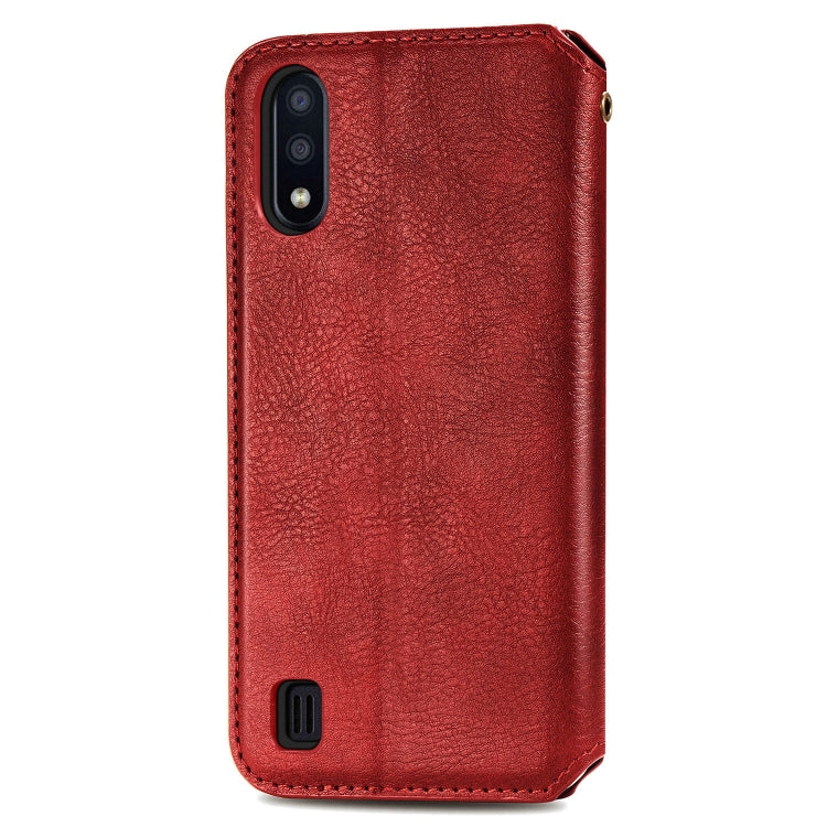 For Samsung Galaxy M01 Cubic Grid Pressed Horizontal Flip Magnetic Leather Case with Holder & Card Slots & Wallet