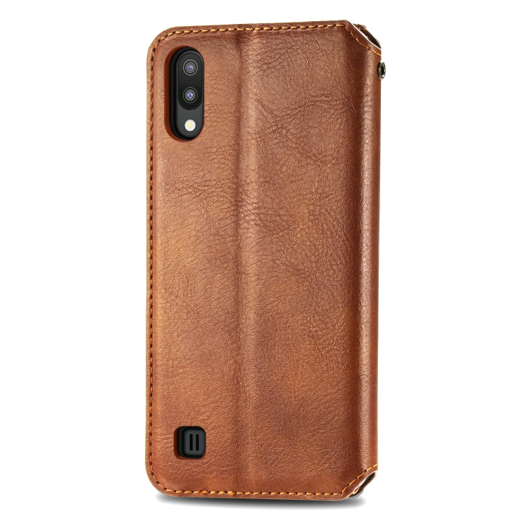 For Samsung Galaxy M10 Cubic Grid Pressed Horizontal Flip Magnetic Leather Case with Holder & Card Slots & Wallet