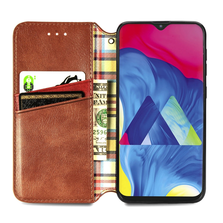 For Samsung Galaxy M10 Cubic Grid Pressed Horizontal Flip Magnetic Leather Case with Holder & Card Slots & Wallet
