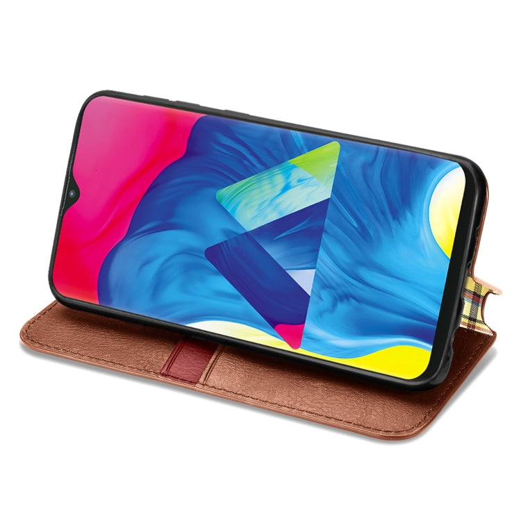For Samsung Galaxy M10 Cubic Grid Pressed Horizontal Flip Magnetic Leather Case with Holder & Card Slots & Wallet