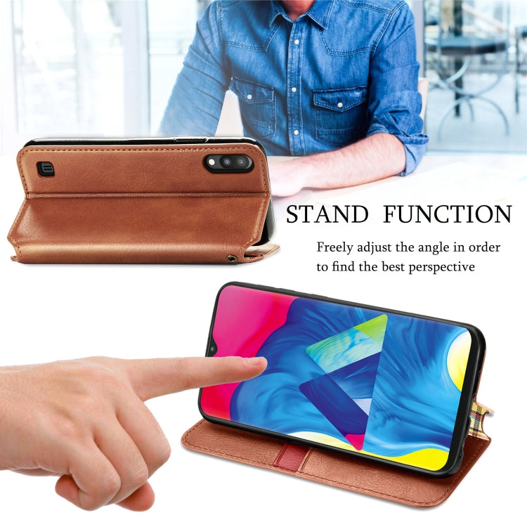 For Samsung Galaxy M10 Cubic Grid Pressed Horizontal Flip Magnetic Leather Case with Holder & Card Slots & Wallet