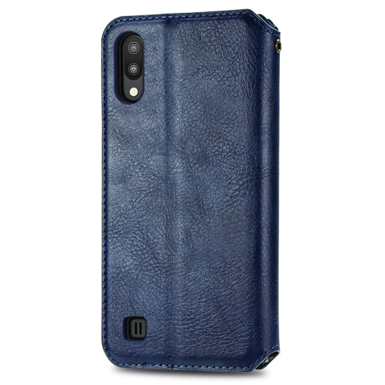 For Samsung Galaxy M10 Cubic Grid Pressed Horizontal Flip Magnetic Leather Case with Holder & Card Slots & Wallet