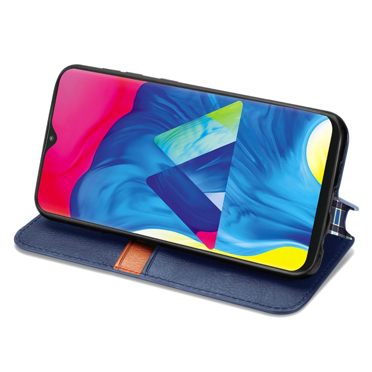 For Samsung Galaxy M10 Cubic Grid Pressed Horizontal Flip Magnetic Leather Case with Holder & Card Slots & Wallet