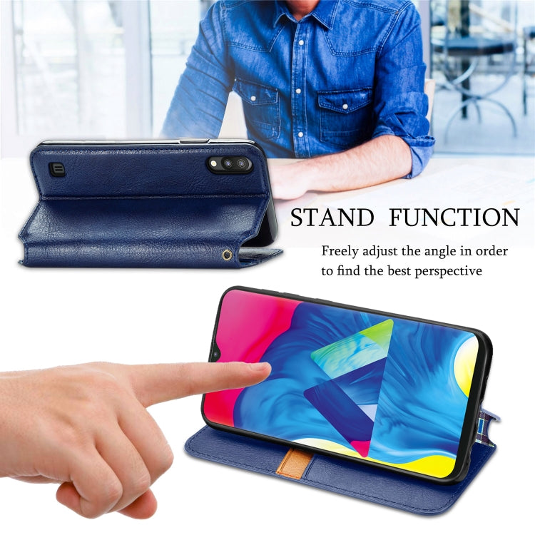 For Samsung Galaxy M10 Cubic Grid Pressed Horizontal Flip Magnetic Leather Case with Holder & Card Slots & Wallet