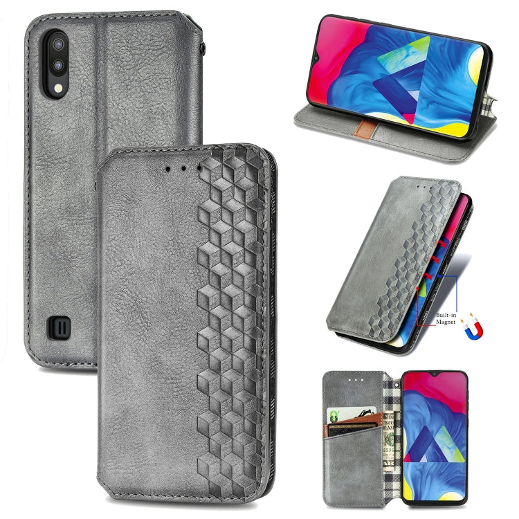 For Samsung Galaxy M10 Cubic Grid Pressed Horizontal Flip Magnetic Leather Case with Holder & Card Slots & Wallet