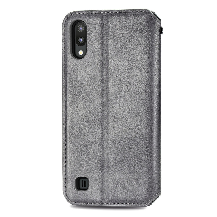 For Samsung Galaxy M10 Cubic Grid Pressed Horizontal Flip Magnetic Leather Case with Holder & Card Slots & Wallet