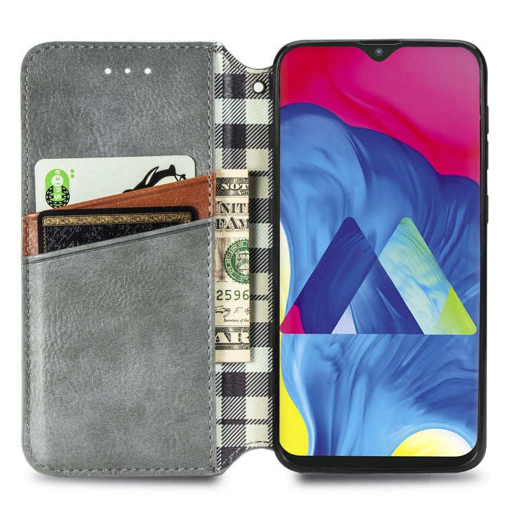For Samsung Galaxy M10 Cubic Grid Pressed Horizontal Flip Magnetic Leather Case with Holder & Card Slots & Wallet