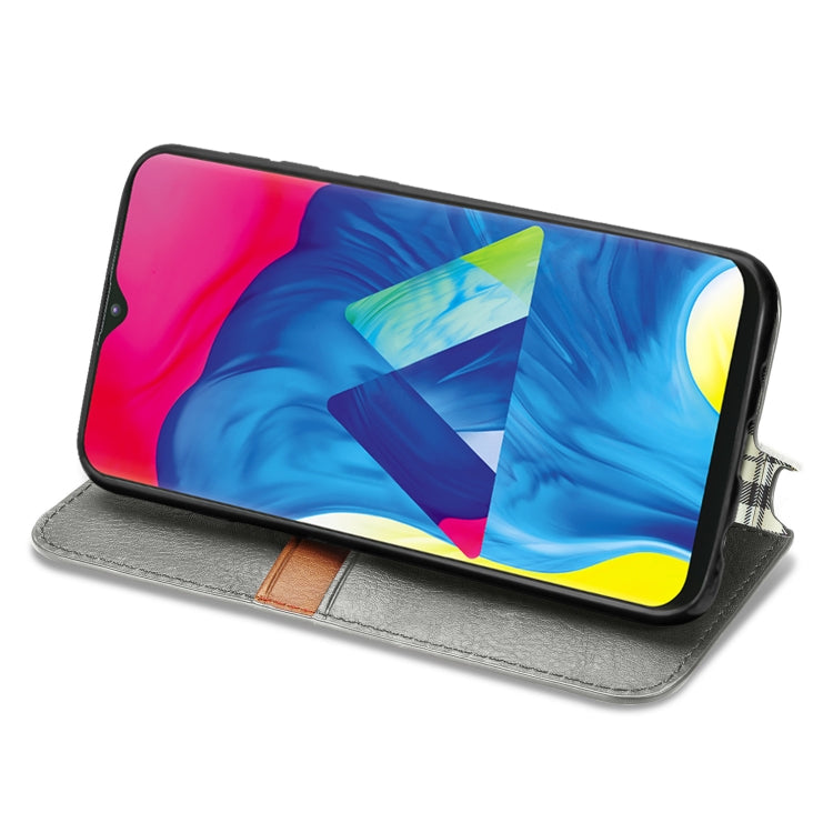For Samsung Galaxy M10 Cubic Grid Pressed Horizontal Flip Magnetic Leather Case with Holder & Card Slots & Wallet