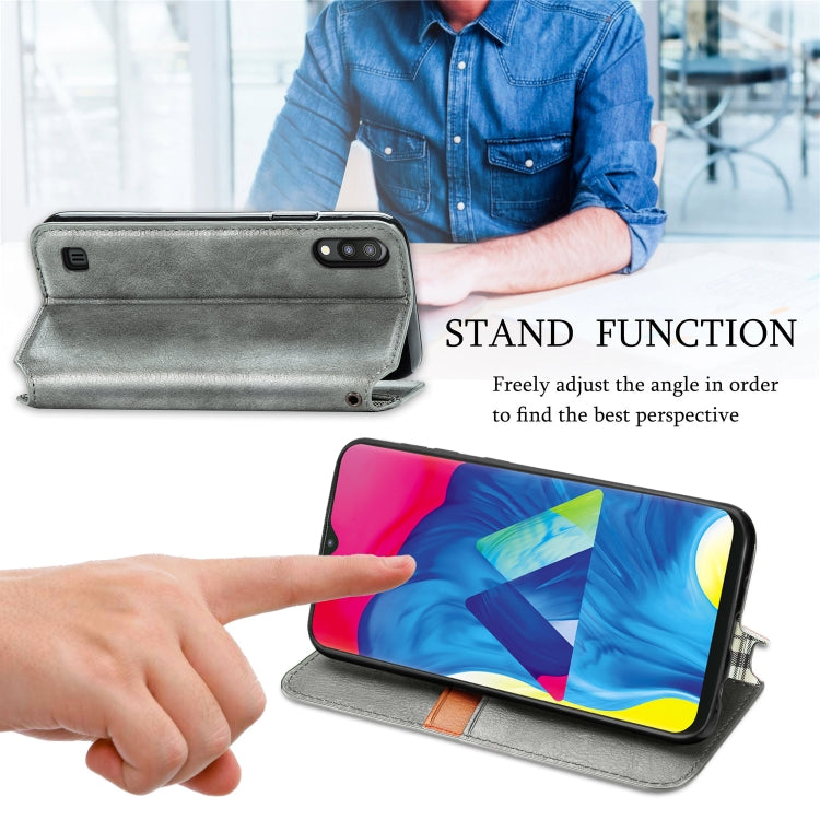 For Samsung Galaxy M10 Cubic Grid Pressed Horizontal Flip Magnetic Leather Case with Holder & Card Slots & Wallet