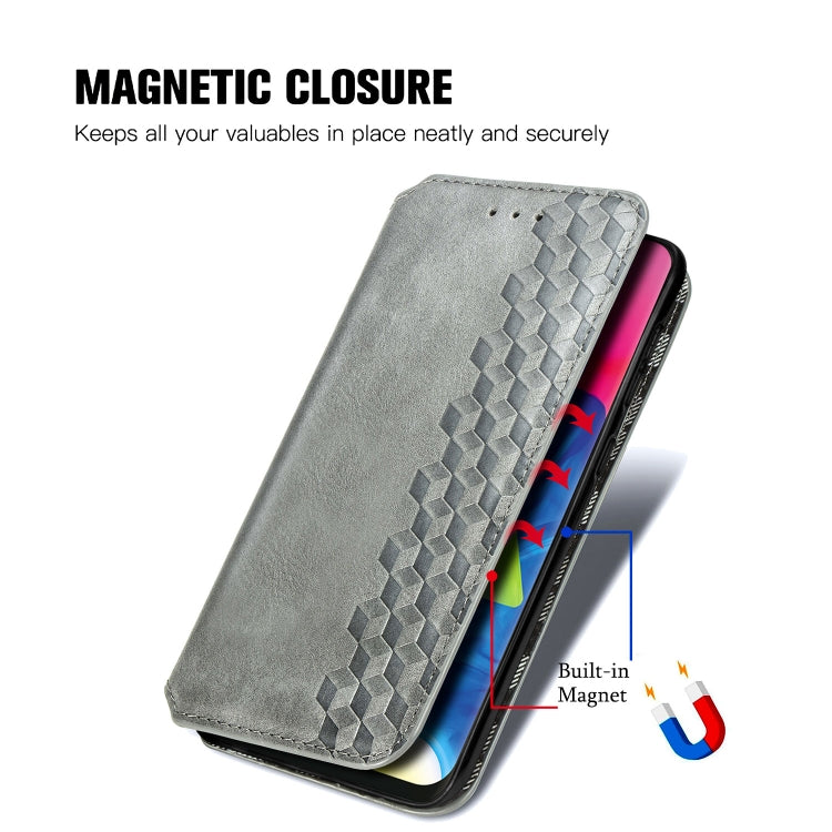 For Samsung Galaxy M10 Cubic Grid Pressed Horizontal Flip Magnetic Leather Case with Holder & Card Slots & Wallet