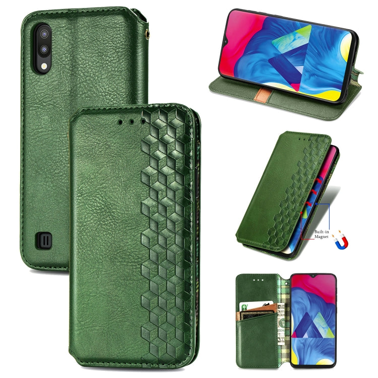For Samsung Galaxy M10 Cubic Grid Pressed Horizontal Flip Magnetic Leather Case with Holder & Card Slots & Wallet