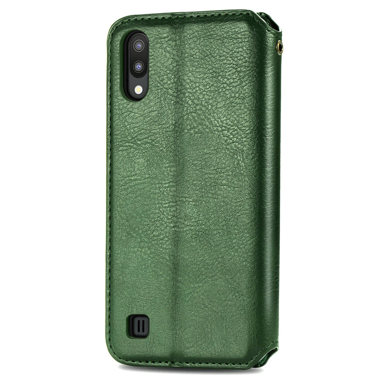 For Samsung Galaxy M10 Cubic Grid Pressed Horizontal Flip Magnetic Leather Case with Holder & Card Slots & Wallet