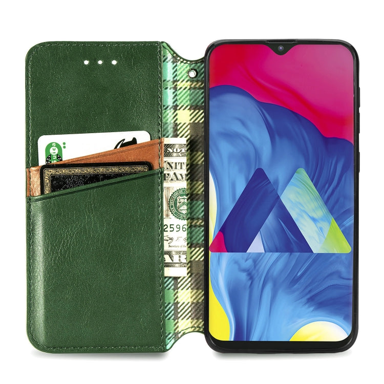 For Samsung Galaxy M10 Cubic Grid Pressed Horizontal Flip Magnetic Leather Case with Holder & Card Slots & Wallet